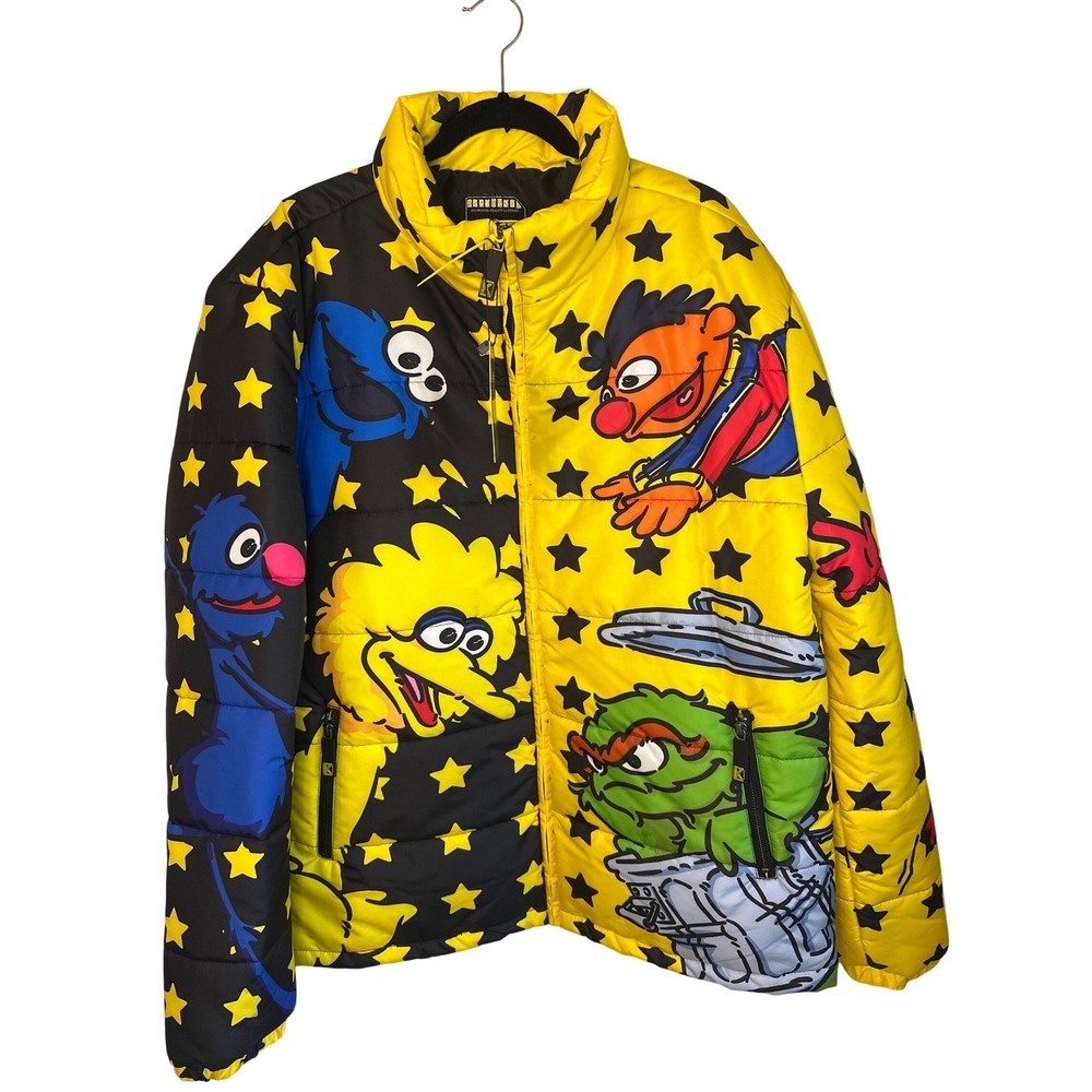 Sesame Street x Dekryptic Yellow Graphic Print Puffer Jacket Men's 2XL